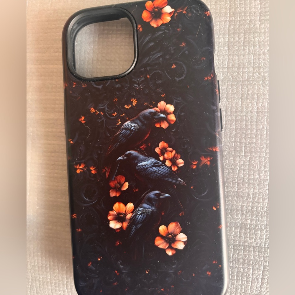 Floral Raven Phone Case - Black and Orange